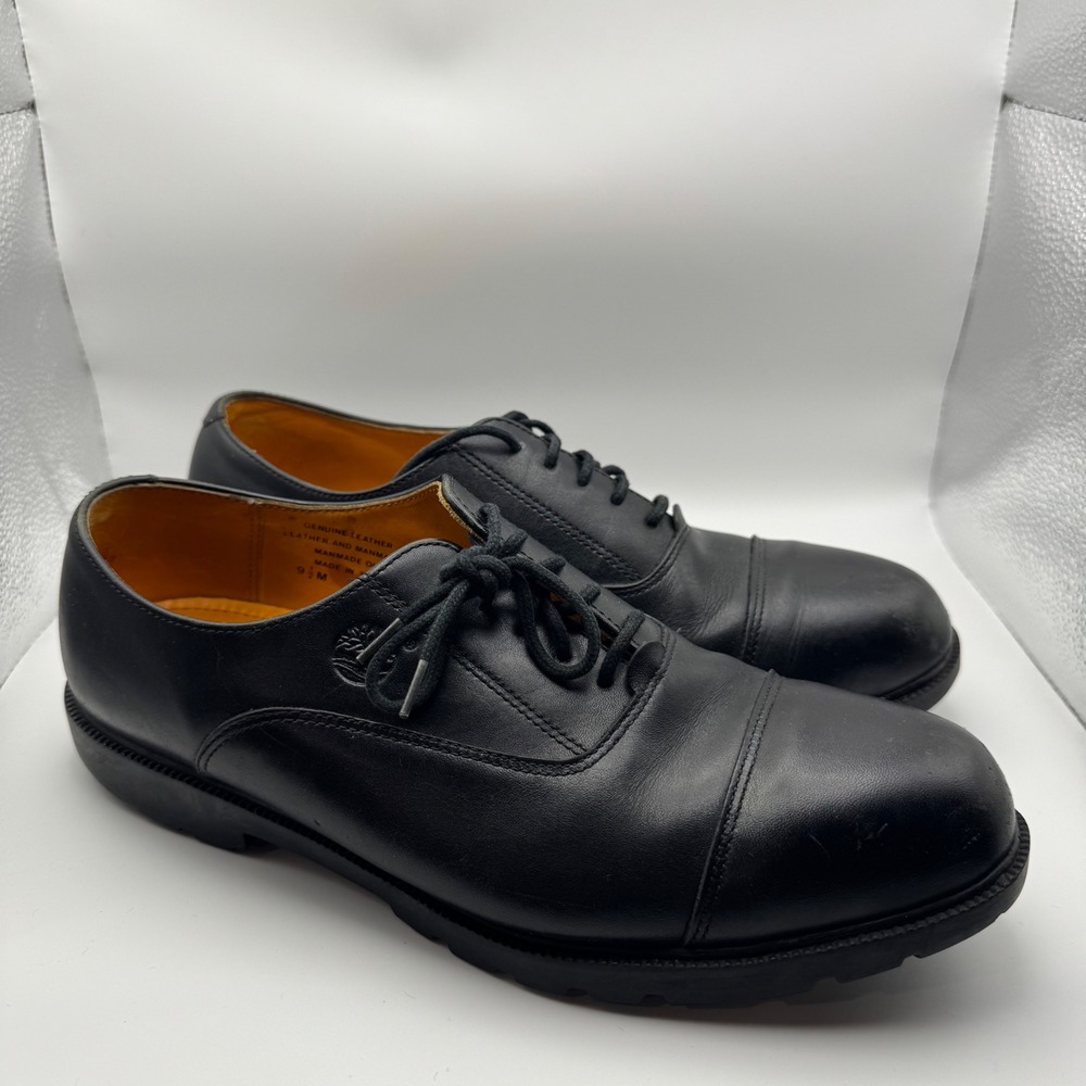 Timberland Mens Black Leather Waterproof Cap Toe Oxford Lug Sole Shoes 9.5 M